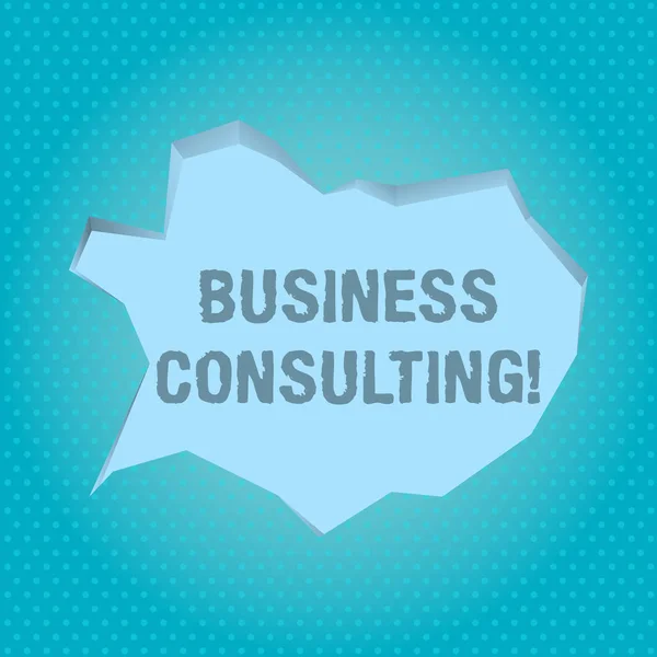 Woord schrijven tekst Business Consulting. Business concept voor de praktijk van het helpen van organisaties verbeteren perforanalyse Blanco Bleke Blauwe Speech Bubble in onregelmatige Cut Edge Shape 3d Style Backdrop. — Stockfoto