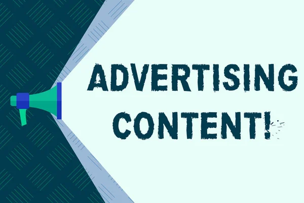 Word writing text Advertising Content. Business concept for Distributing added value content to a paid channel Megaphone Extending the Capacity of Volume Range thru Blank Space Wide Beam.