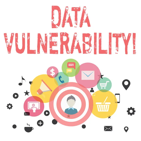 Text sign showing Data Vulnerability. Conceptual photo weakness of a data which can be exploited by an attacker photo of Digital Marketing Campaign Icons and Elements for Ecommerce. — Φωτογραφία Αρχείου