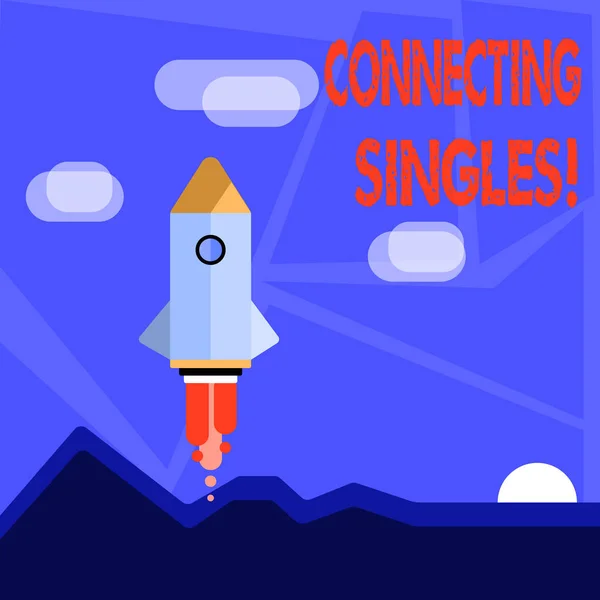 Slovo psaní textu Connecting Singles. Business concept for online dating site for singles with no hidden fees Colorful Spacecraft Shuttle Rocketship Launching for New Business Startup. — Stock fotografie