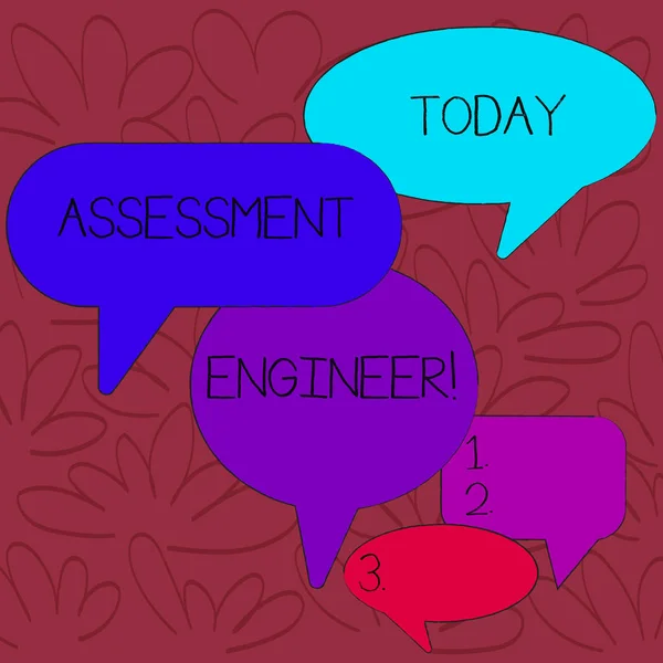 Handwriting text Assessment Engineer. Concept meaning gives solutions to the complexities of developing tests Many Color Speech Bubble in Different Sizes and Shade for Group Discussion. — Stock Photo, Image