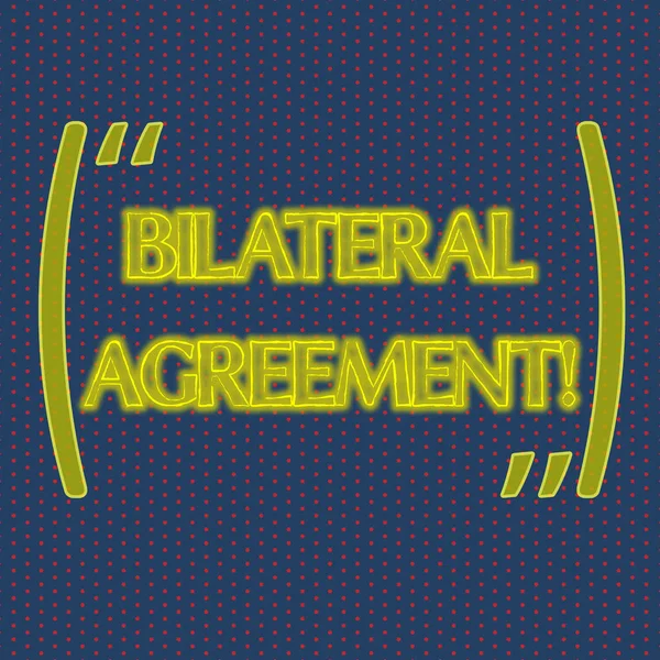 Writing note showing Bilateral Agreement. Business photo showcasing Legal obligations to nonbinding agreements of principle Infinite Color Polka Dots Arranged in Columns on Dark Shade Background. — 스톡 사진