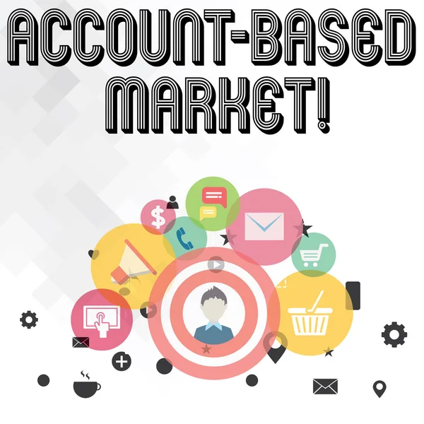 Scrittura di testi a mano Account Based Market. Concetto significa che le risorse si rivolgono a un gruppo chiave di account specifici foto di Digital Marketing Campaign Icons and Elements for Ecommerce . — Foto Stock