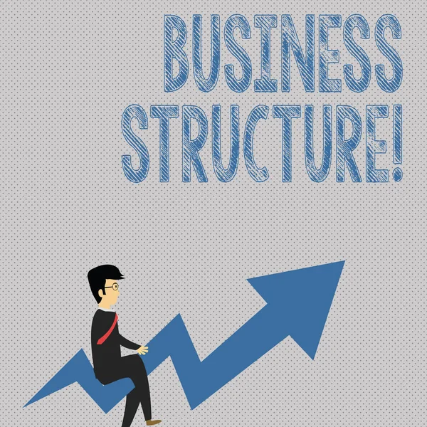 Writing note showing Business Structure. Business photo showcasing Organization framework that is legally recognized Businessman with Eyeglasses Riding Crooked Arrow Pointing Up.