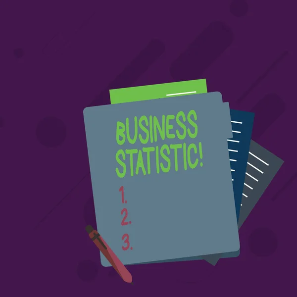 Conceptual hand writing showing Business Statistic. Business photo showcasing science of accurate and very quick decision makings Lined Paper Stationery Partly into View from Pastel Folder. — Stock Photo, Image