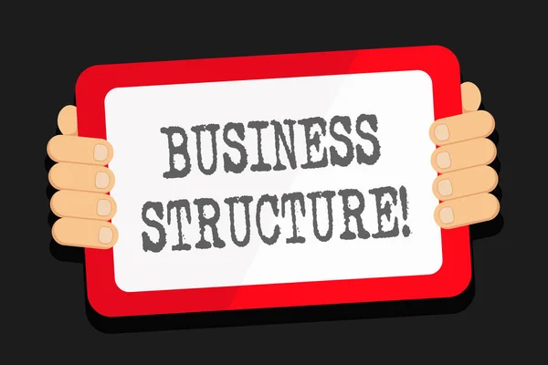 Word writing text Business Structure. Business concept for Organization framework that is legally recognized Color Tablet Smartphone with Blank Screen Handheld from the Back of Gadget. — Stock Photo, Image