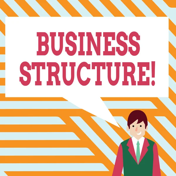 Pisanie pisma ręcznego tekst struktury biznesowej. Pojęcie rozumieniu struktury organizacyjnej, która jest prawnie uznane biznesmen uśmiechnięty i rozmawia z blank prostokątny kolor mowy Bubble. — Zdjęcie stockowe