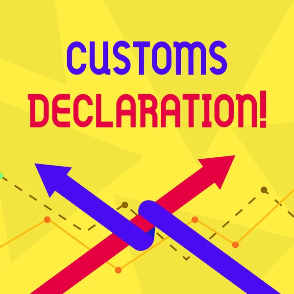 Handwriting text Customs Declaration. Concept meaning Official document showing goods being imported Two Arrows where One is Intertwined to the other as Team Up or Competition.