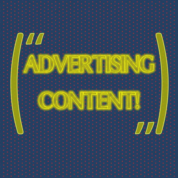 Writing note showing Advertising Content. Business photo showcasing Distributing added value content to a paid channel Infinite Color Polka Dots Arranged in Columns on Dark Shade Background.