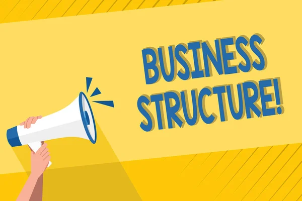 Handwriting text writing Business Structure. Concept meaning Organization framework that is legally recognized Human Hand Holding Tightly a Megaphone with Sound Icon and Blank Text Space.