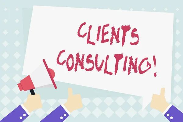 Konceptuell handskrivning som visar kunder Consulting. Business Photo Visa upp ger expertkunskap till en tredje part för en avgift hand Holding megaphone och Gesturing tummen upp text ballong. — Stockfoto