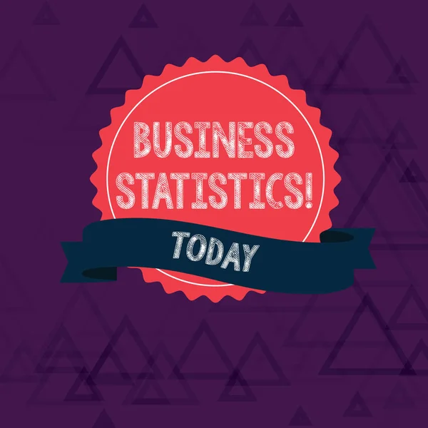 Writing note showing Business Statistics. Business photo showcasing Science of intelligent decision making in the business Color Seal Sticker with Jagged Edge and Shaded Ribbon Strip. — 스톡 사진