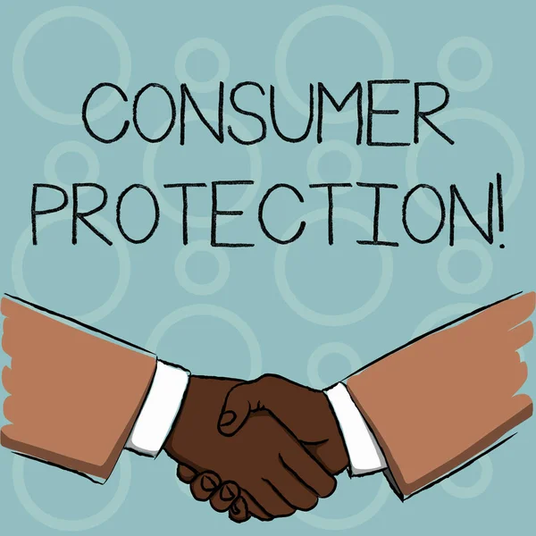 Записка о защите прав потребителей. Деловое фото, демонстрирующее регулирование, которое направлено на защиту прав потребителей Предприниматели пожимают руки формы приветствия и соглашения . — стоковое фото