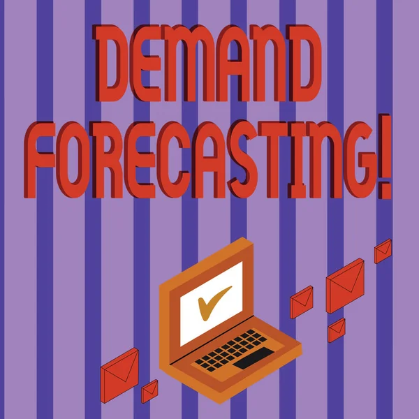 Woord schrijven tekst Deanalyisd Forecasting. Business concept voor het voorspellen van klant deanalyisd om leveringsbeslissingen te optimaliseren Kleur Mail Enveloppen rond Laptop met Controleer Mark pictogram op Monitor Screen. — Stockfoto