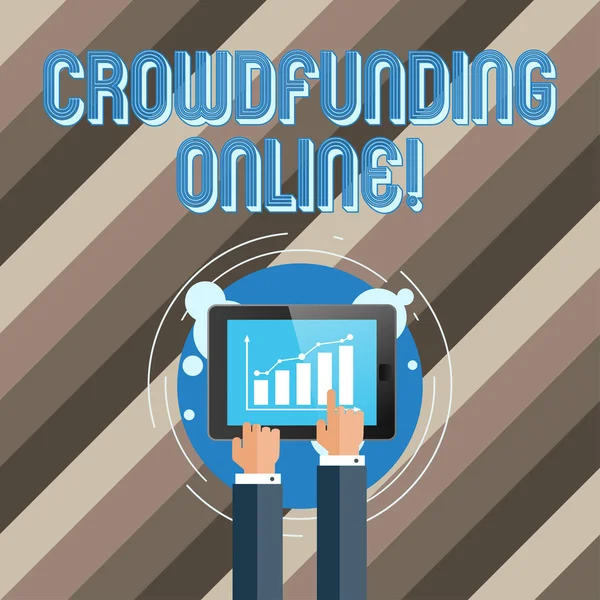 Crowdfunding Online'ı gösteren bir metin işareti. Akıllı Telefon Ekranında Bar Hattı Grafiğine Dikkat Çeken İşadamı El Değneğini gösteren analizden küçük miktarlarda para toplayan kavramsal fotoğraf. — Stok fotoğraf
