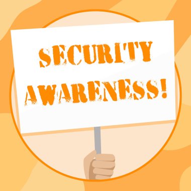 Güvenlik Bilinci yazma metin el yazısı. Sosyal Farkındalık için Handle tarafından desteklenen bilgisayar güvenliği El Tutan Boş Beyaz Plakarte hakkında çalışanları eğitmek anlamına gelir Kavramı.