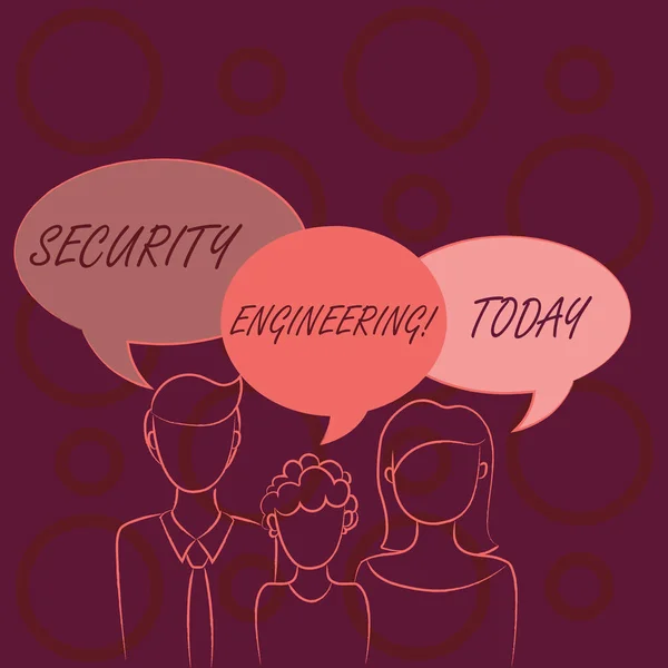 Word writing text Security Engineering. Business concept for focus on the security aspects in the design of systems Family of One Child Between Father and Mother and Their Own Speech Bubble. — 스톡 사진