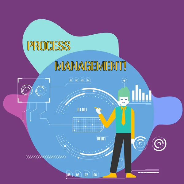 Conceptueel handschrift dat procesbeheer weergeeft. Zakelijke fotopresentatie van uitlijnende processen met een organisatie s is strategische doelen man met pen die wijst naar grafiek diagram SEO proces iconen. — Stockfoto