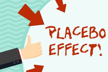 Placebo Effect yazılı el yazısı metin. Bir plasebo ilaç veya tedavi El Gesturing Thumbs Up ve Oklar ile Boş Alan Yuvarlak Şekil üzerinde tutma tarafından üretilen yararlı bir etki anlamı Kavramı.