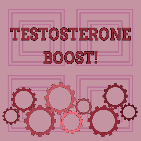Handwriting text writing Testosterone Boost. Concept meaning rise of primary male sex hormone and an anabolic steroid Colorful Cog Wheel Gear Engaging, Interlocking and Tesselating Flat Style.