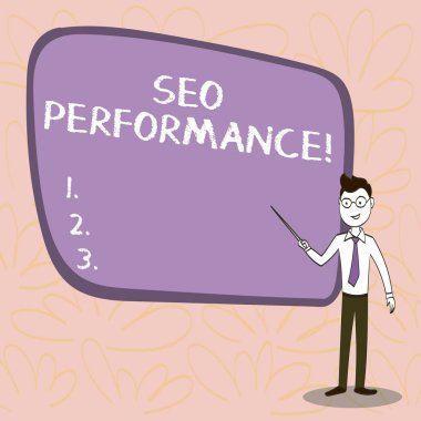 Seo Perforanalysisce gösteren kavramsal el yazısı. İş fotoğraf vitrin e-web sitesi Emin Adam Kravat, Gözlük ve Stick İşaret Kurulu trafik miktarını ve kalitesini artırmak.