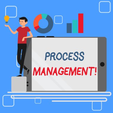 El yazısı metin Süreç Yönetimi. Süreçleri bir kuruluşla hizalama nın anlamı stratejik hedefler İnsanın Boş Akıllı Telefona Yaslanması Grafik ve Fikir Simgesi ile Yan Yana Döndü.