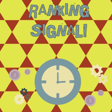 Sıralama Sinyalini gösteren kavramsal el yazısı. Saat, Dişli Çark ı ve Dolar Zaman Yönetimi Simgeleri arama motoru algoritmaları bir web sitesinin karakteristik vitrin.