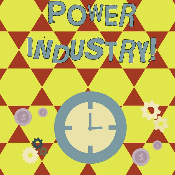 Escritura manual conceptual que muestra la industria energética. Foto de negocios mostrando las industrias involucradas en la producción y venta de energía Gestión del Tiempo Iconos del Reloj, Engranajes de rueda de engranaje y Dólar . —  Fotos de Stock