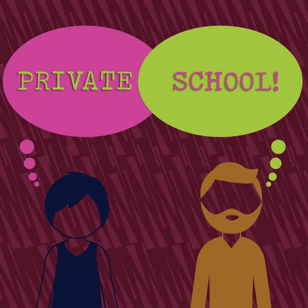 Text sign showing Private School. Conceptual photo an independent school supported wholly by the payment of fees Bearded Man and Woman Faceless Profile with Blank Colorful Thought Bubble. — Stock Photo, Image