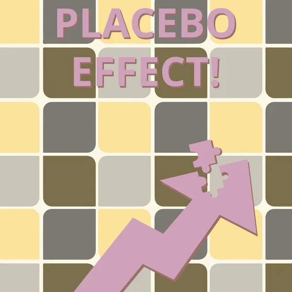 Scrierea textului Placebo Effect. Conceptul de afaceri pentru un efect benefic produs de un medicament placebo sau un tratament săgeată colorată arătând în sus cu partea detașată ca Jigsaw Puzzle Piece . — Fotografie, imagine de stoc