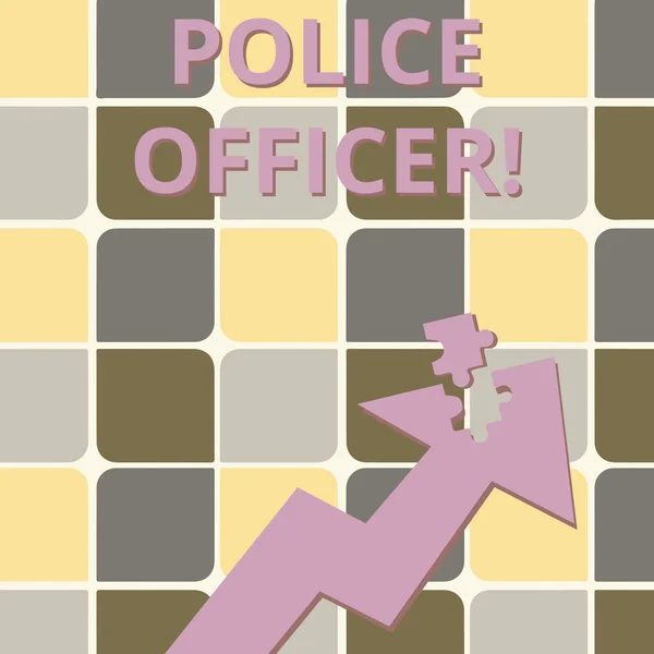 Word writing text Police Officer. Business concept for a demonstrating who is an officer of the law enforcement team Colorful Arrow Pointing Upward with Detached Part Like Jigsaw Puzzle Piece. — Stock Photo, Image