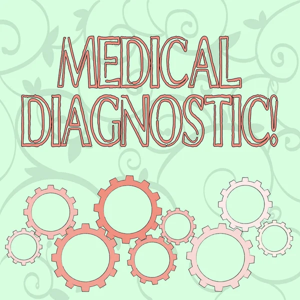 Writing note showing Medical Diagnostic. Business photo showcasing detection of diseases or other medical conditions Colorful Cog Wheel Gear Engaging, Interlocking and Tesselating. — Stock Photo, Image