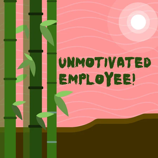 Text sign showing Unmotivated Employee. Conceptual photo very low self esteem and no interest to work hard Colorful Sets of Leafy Bamboo on Left Side and Moon or Sun with Round Beam.