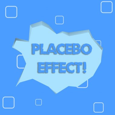 Placebo Efektini gösteren not yazılıyor. Plasebo uyuşturucu ya da tedaviden kaynaklanan faydalı bir etkiyi gösteren iş fotoğrafı Düzensiz Kesim 3d Biçim Arkaplanındaki Soluk Mavi Konuşma Balonu.