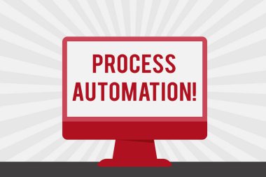 El yazısı metin Süreç Otomasyonu. Kavram bir süreç Blank Space Masaüstü Bilgisayar Renkli Monitör Ekran Masada Freestanding gerçekleştirmek için dijital teknoloji kullanımı anlamına gelir.