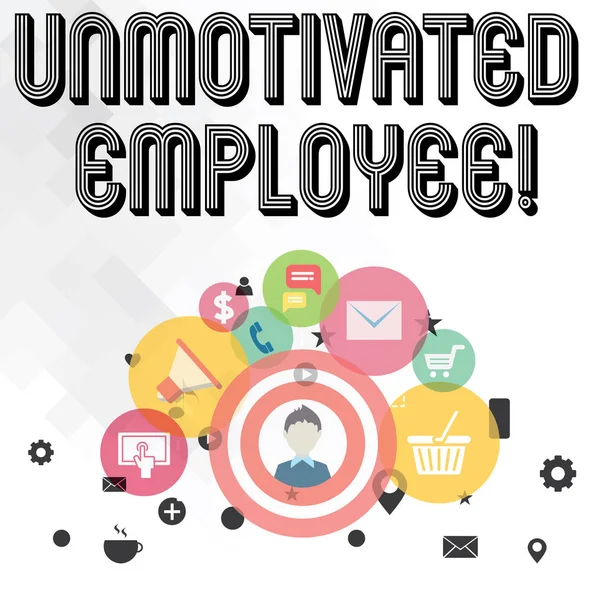Handwriting text writing Unmotivated Employee. Concept meaning very low self esteem and no interest to work hard photo of Digital Marketing Campaign Icons and Elements for Ecommerce.