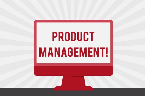 Texto de caligrafia Product Management. Conceito que significa função do ciclo de vida organizacional dentro de uma empresa Tela de monitor colorida do computador de mesa em branco . — Fotografia de Stock