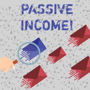 Word writing text Passive Income. Business concept for the earnings derived from a rental property and others Magnifying Glass on One Different Color Envelope and others has Same Shade.