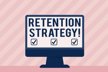 El yazısı metin Saklama Stratejisi. Kavram anlamı faaliyetleri çalışan cirove yıpratma Blank Space Masaüstü Bilgisayar Renkli Monitör Ekran Masada Freestanding azaltmak için.