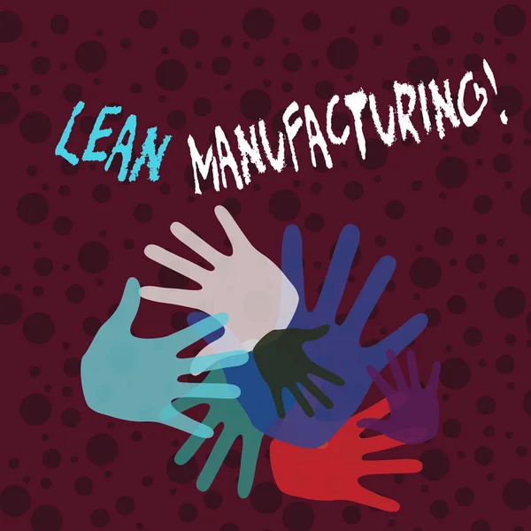 Scrittura di testi a mano Lean Manufacturing. Concetto che significa concentrarsi sulla minimizzazione degli sprechi all'interno dei sistemi di analisi Marchi a mano a colori di diverse dimensioni sovrapposte per il lavoro di squadra e la creatività . — Foto Stock