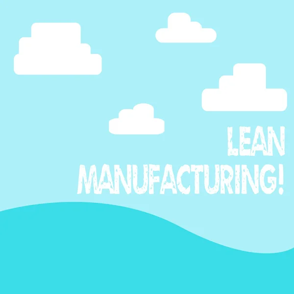 Word writing text Lean Manufacturing. Business concept for focus on minimizing waste within analysisufacturing systems photo of Landscape View of Digitally Drawn Clouds and Plane Hills.