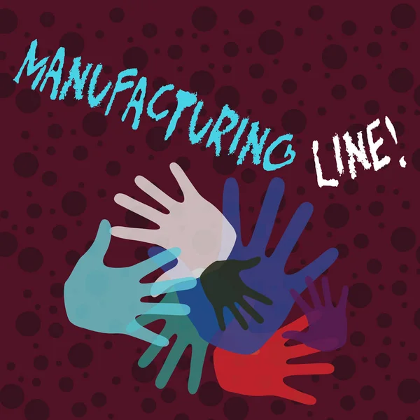 Handwriting text writing Manufacturing Line. Concept meaning set of sequential operations established in a factory Color Hand Marks of Different Sizes Overlapping for Teamwork and Creativity.