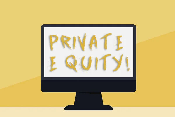 Word writing text Private Equity. Business concept for the money invested in firms which have not gone public Blank Space Desktop Computer Colorful Monitor Screen Freestanding on Table. — 스톡 사진