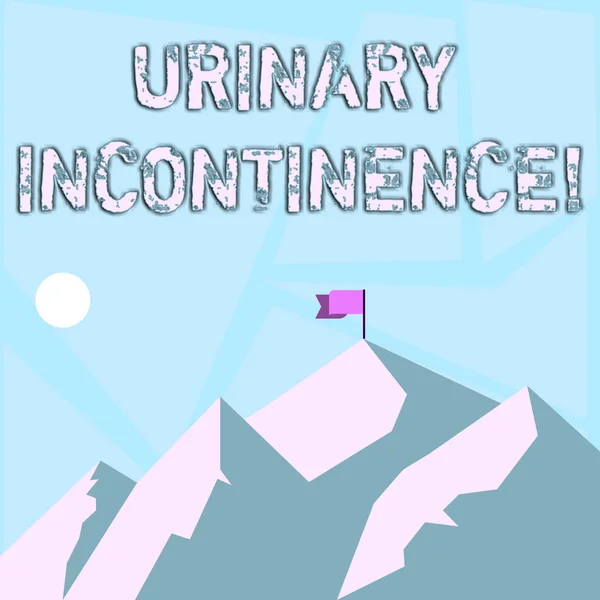 Word writing text Urinary Incontinence. Business concept for uncontrolled leakage of urine Loss of bladder control Mountains with Shadow Indicating Time of Day and Flag Banner on One Peak. — ストック写真