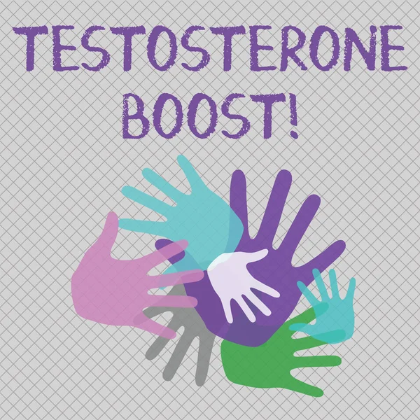 Word writing text Testosterone Boost. Business concept for rise of primary male sex hormone and an anabolic steroid Color Hand Marks of Different Sizes Overlapping for Teamwork and Creativity. — 스톡 사진