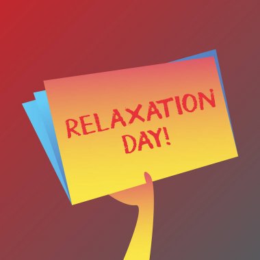 Gevşeme Günü gösteren kavramsal el yazısı. Sizi sakin ve daha az endişeli hale getiren iş fotoğrafı metin hoş etkinlik Sayfa İçi ile Boş Alan Renk Dosya Klasörü Tutma.