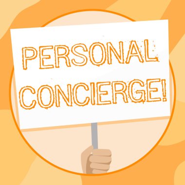 El yazısı metin yazma Kişisel Concierge. Sosyal Farkındalık için Kulp tarafından desteklenen El Tutan Boş Beyaz Pankart düzenleme yapacak ya da iş yapacak kişi anlamına gelen kavram.