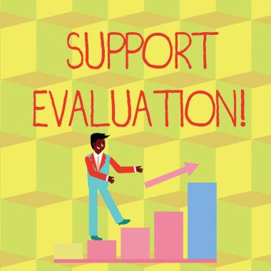 El yazısı metin Destek Değerlendirme. Bir Ok Yukarı Gidiyor'dan Sonra Renkli Bar Grafiğine Tırmanan Bir Programı Eleştirel olarak inceleyen Yardımcı Sürecin Anlamı Kavramı.