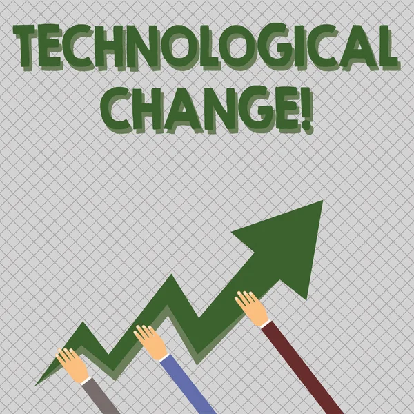Teknolojik Değişimi gösteren kavramsal el yazısı. Bir ürün veya sürecin verimliliğinde iş fotoğrafı metin artışı Eller Tutan Zigzag Lightning Arrow Pointing and Going Up. — Stok fotoğraf