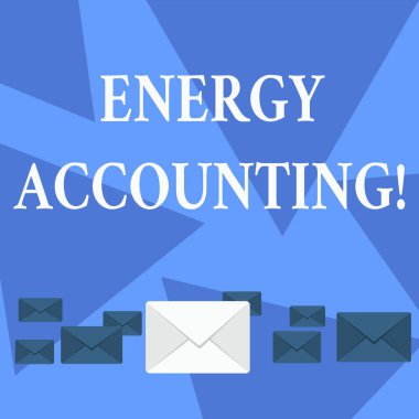 Enerji Muhasebe 'yi gösteren bir not yazıyorum. İş fotoğrafı gösterme ölçümü ve faaliyetlerin enerji tüketimini rapor etme Renk Zarfları farklı boyutlarda ve Orta boyutlarda.